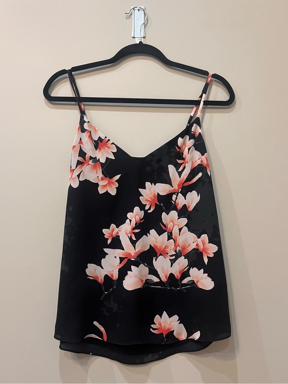 Aritzia Babaton Everly V-Neck Cami Tank Top - Sz S - Black with Pink Floral